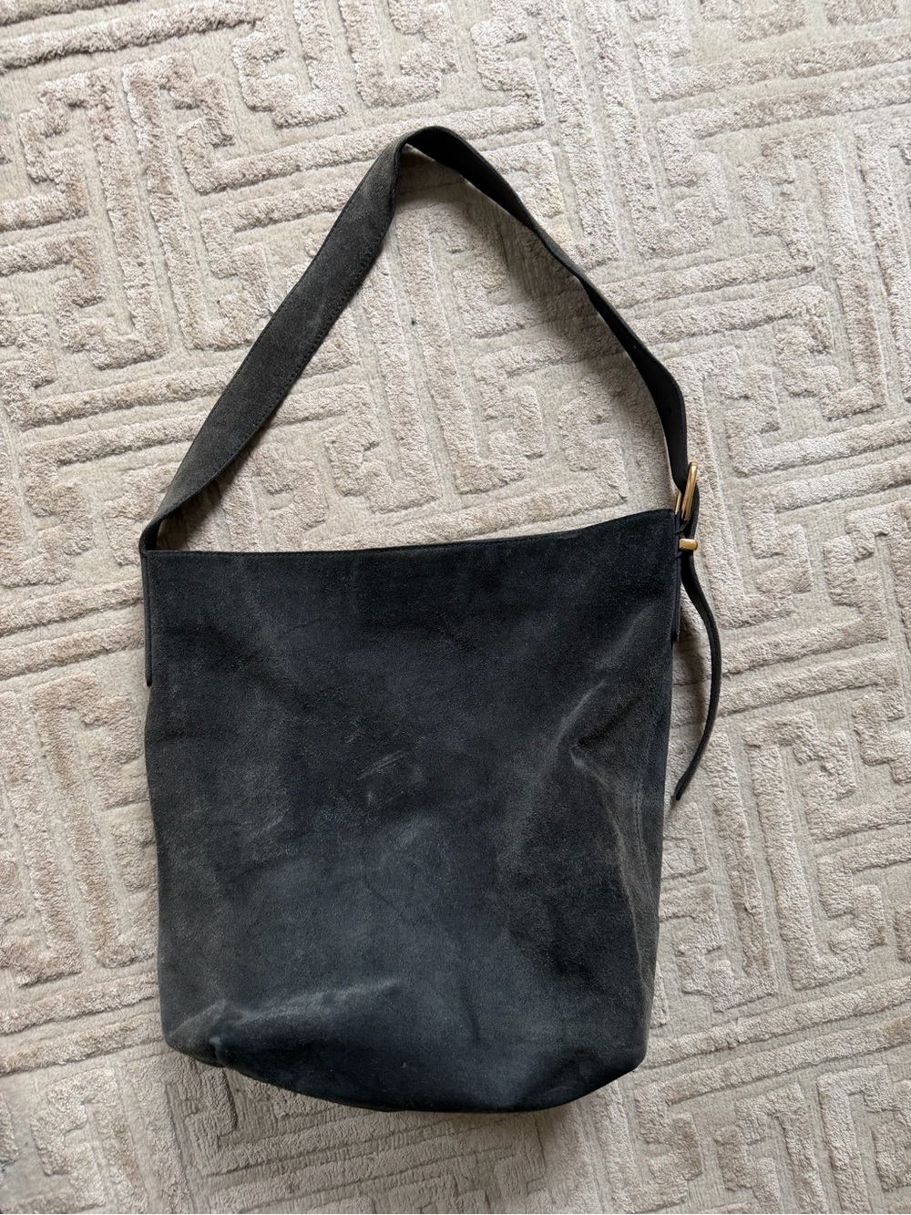Navy Suede Bucket Shoulder Bag - Classic Everyday Tote